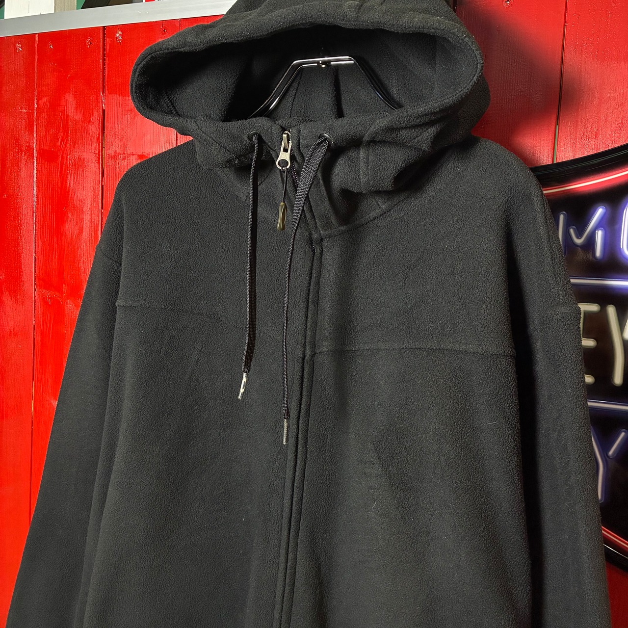 00s OAKLEY フリースジップパーカー 黒 刺繍ロゴ ドローコード オークリー