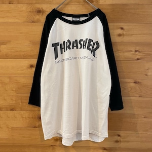 【THRASHER】7部袖 ベースボールTシャツ ロゴ Lサイズ スラッシャー US古着 アメリカ古着