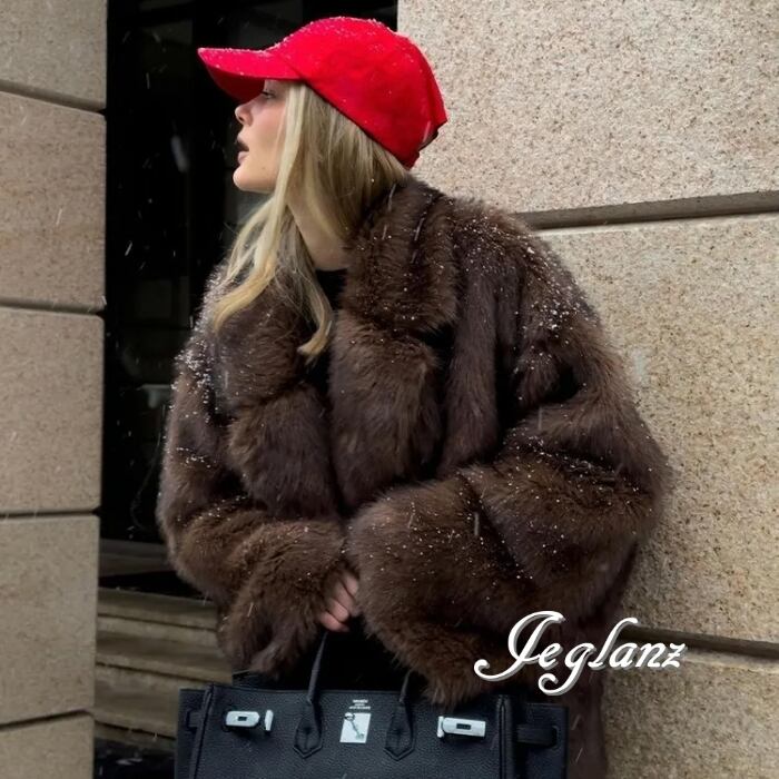 2色 ファー エコファ ジャケット コート 襟付き ファンシー 韓国 (MB537)φ