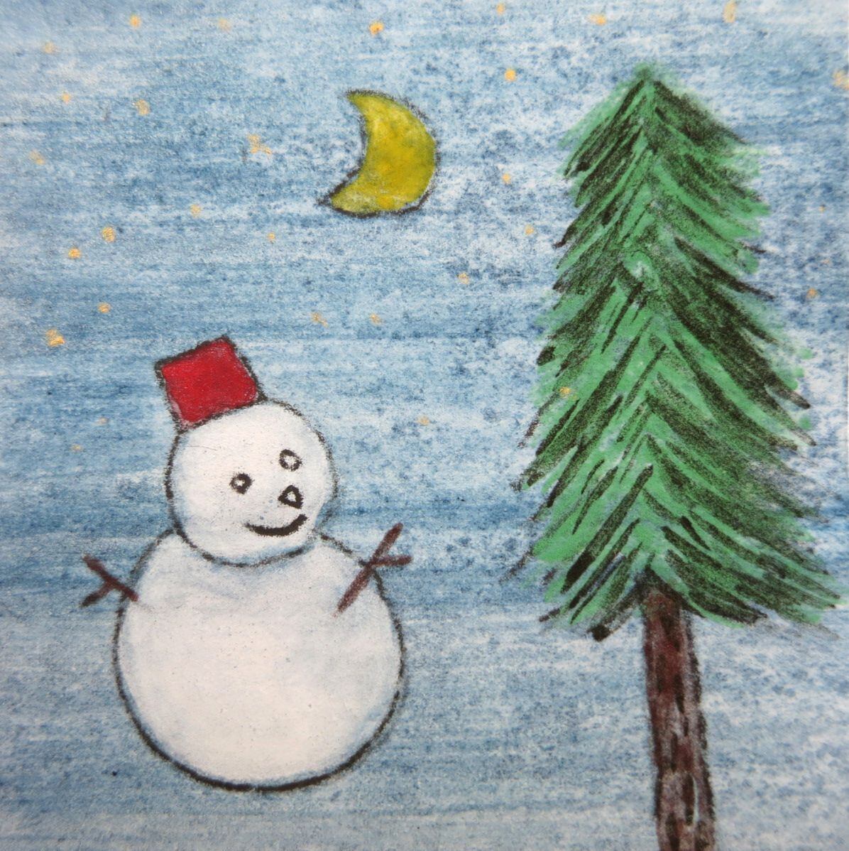 日本画ポスター】もみの木と雪だるま 絵画 クリスマス もみの木と