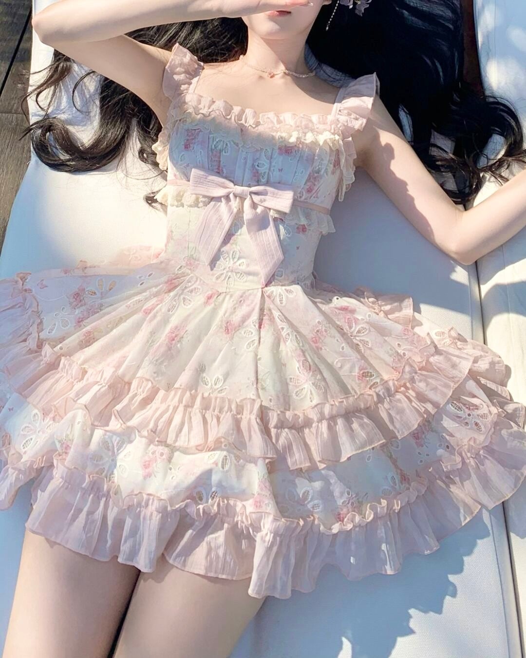 ロマンチックカットアウトフラワーショートワンピース 2508535