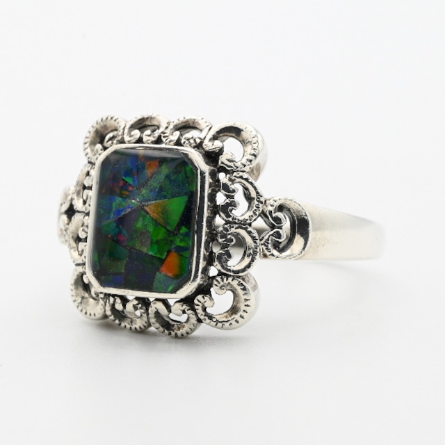 Mosaic Opal Inlay Graceful Design Ring #20.5 / Thailand