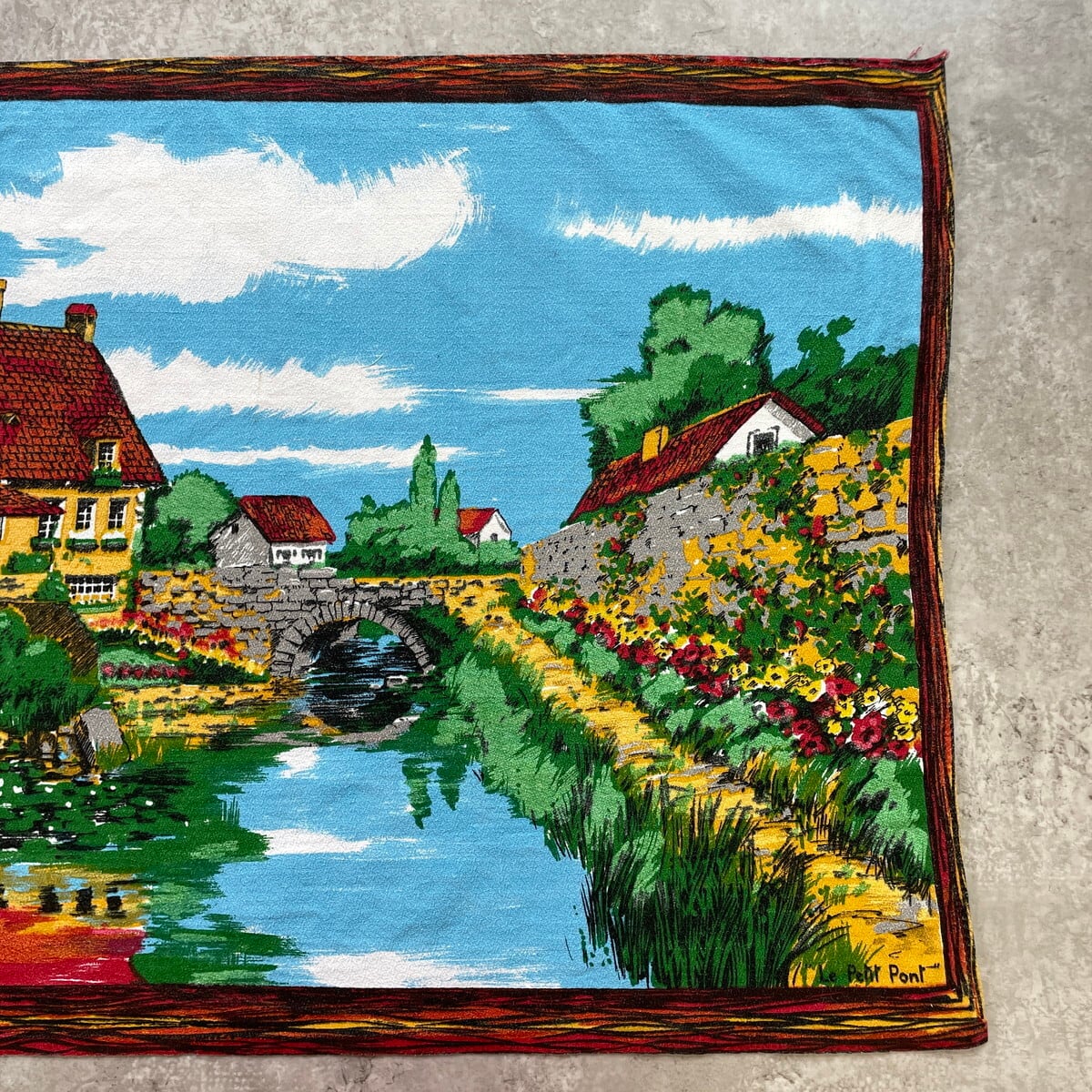 ヴィンテージ フランス製タペストリー 素晴らしい絵画風の居心地の良い壁飾り フランス 風景画 タペストリー ファブリックポスター 67×49 インテリア