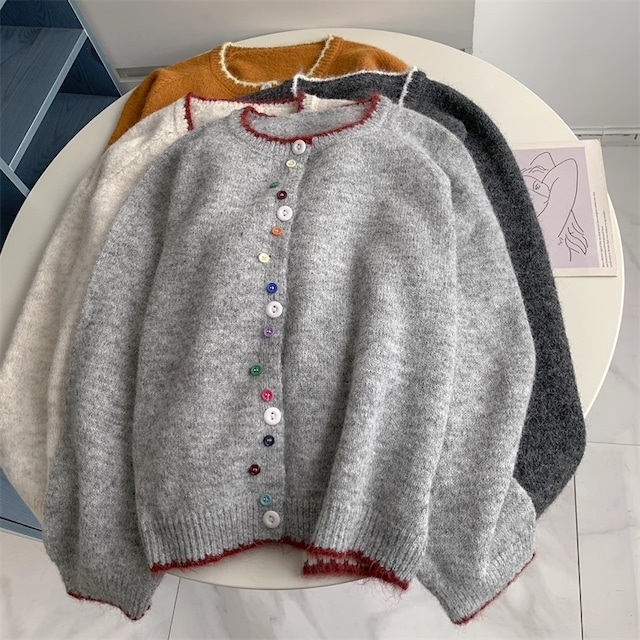 4col. カラフルボタン ミドル丈 長袖 ニットカーディガン　5386