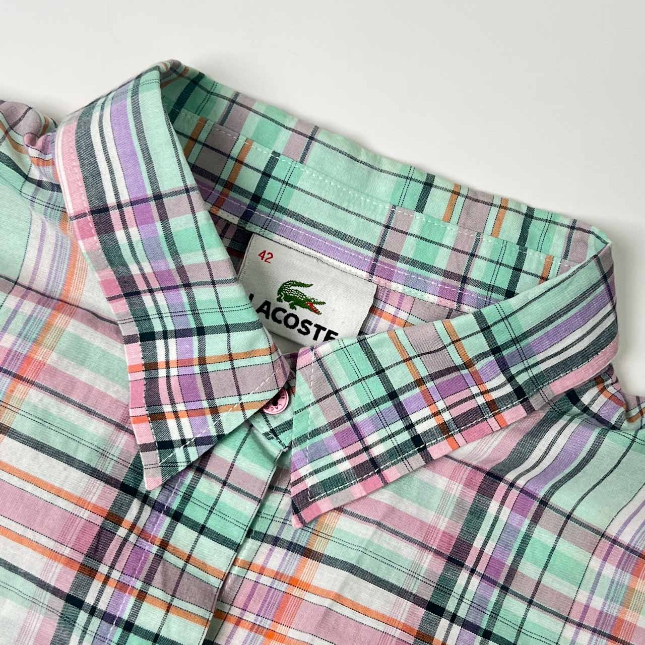 LACOSTE ラコステ チェック 長袖シャツ 42/ピンク×グリーン系 レディース ファブリカ