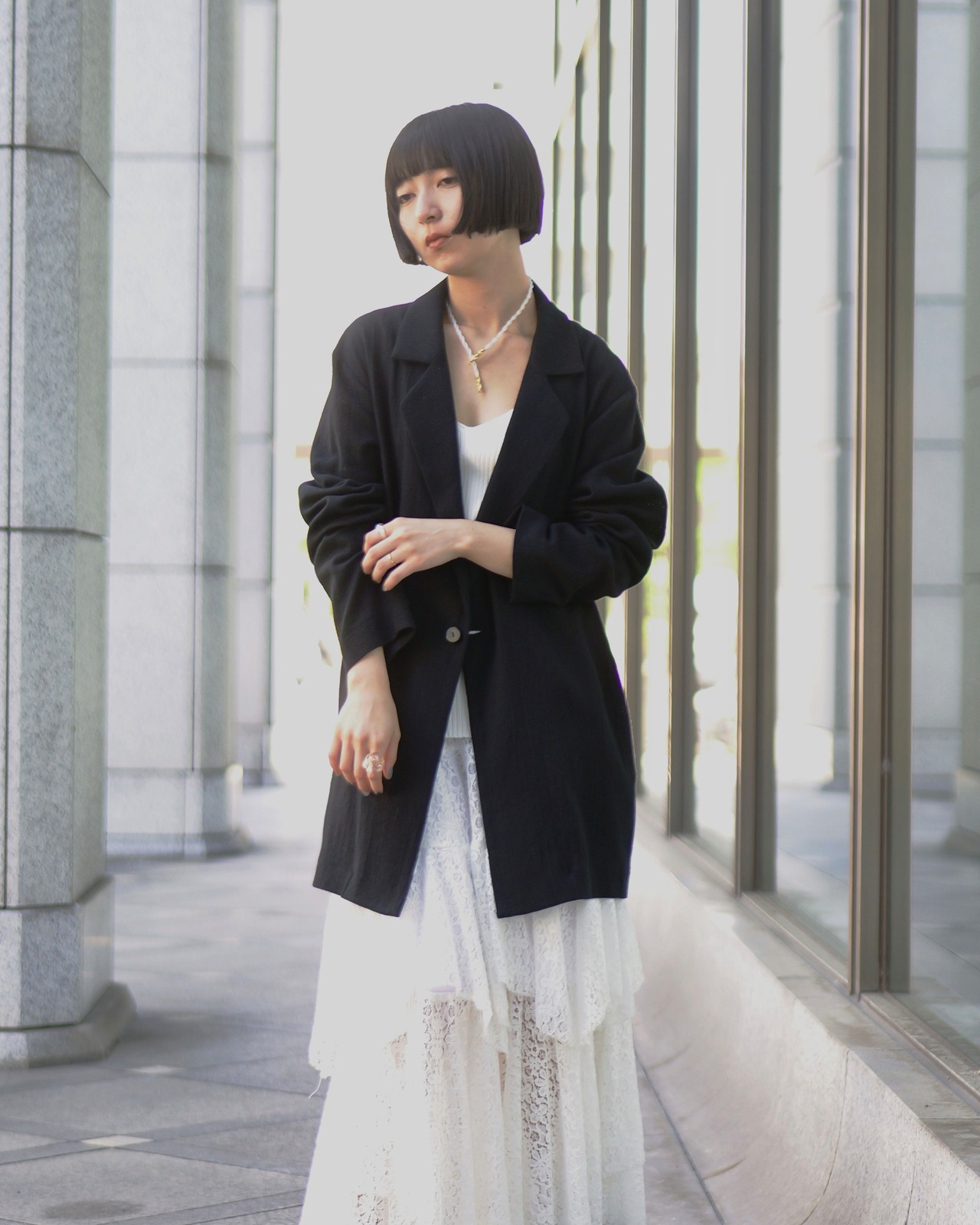 kujaku - BAMBOO LINEN JACKET:Black