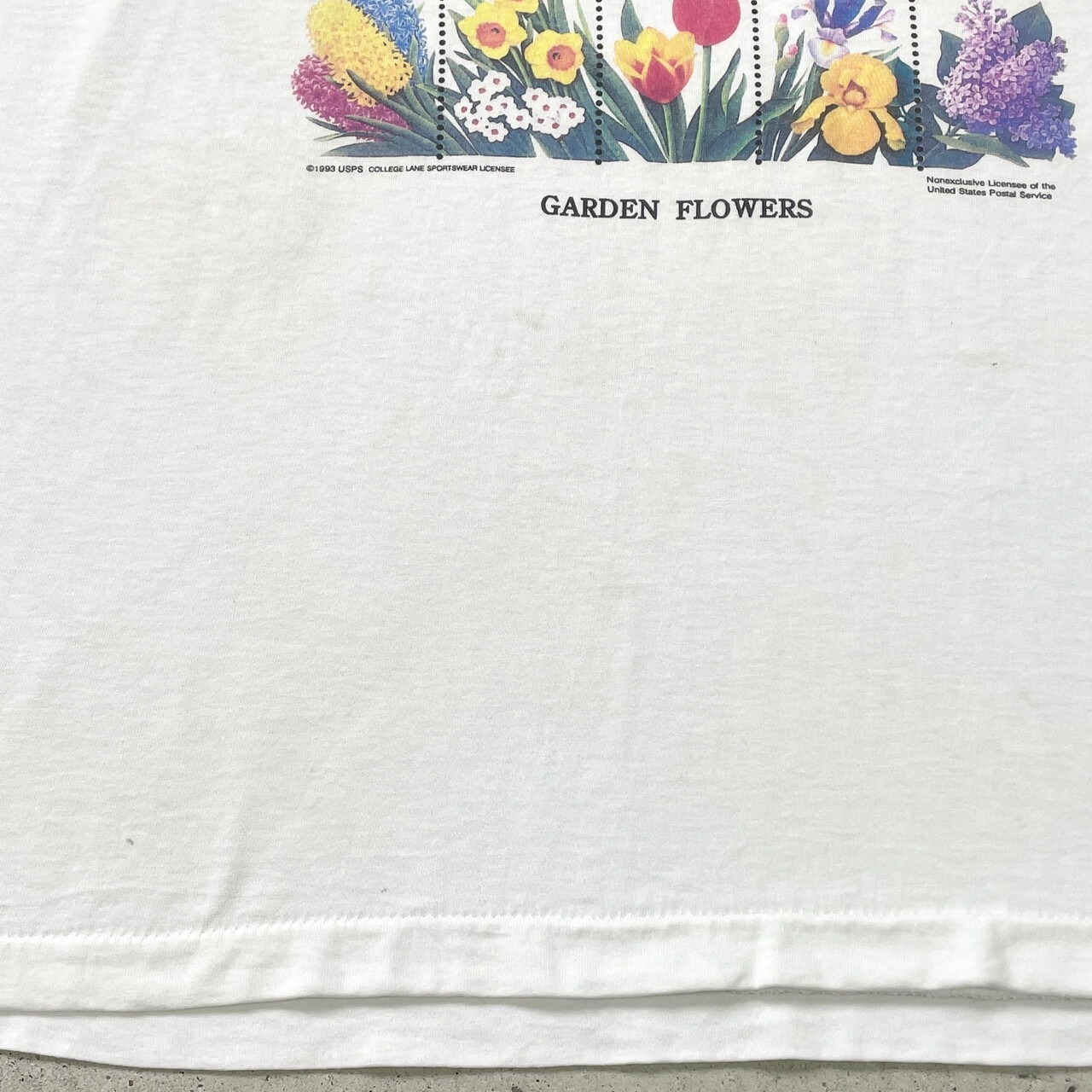 90年代 USA製 GARDEN FLOWERS 切手 フラワー アート プリントTシャツ 