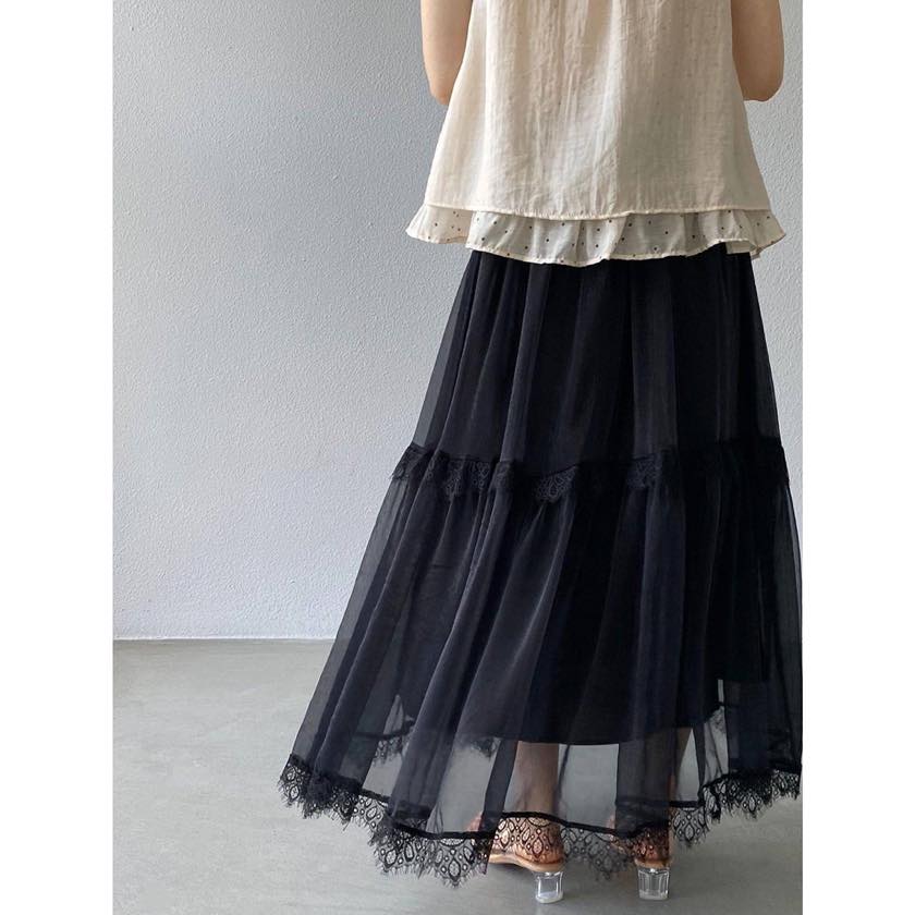 lace-trimmed tiered tulle skirt | colorer