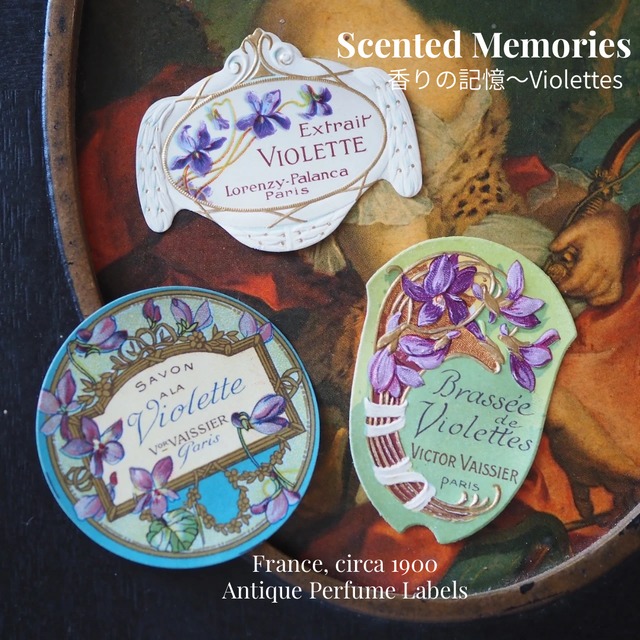 フランス・アンティーク紙ラベル3枚セット「すみれ」／1900年頃 香水・石鹸エチケット