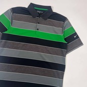 NIKE GOLF ナイキ ゴルフ DRI-FIT ボーダー ストレッチ 半袖 ポロシャツ L/グレー系 メンズ