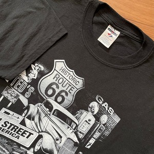 【JERZEES】クラシックカー ROUTE66 ロゴ 両面プリント Tシャツ L US古着