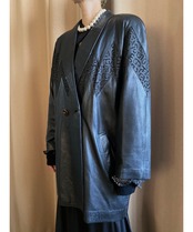 shawl collar design black real leather jacket-3890-12