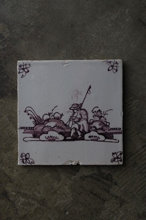 デルフトタイル 歩む農夫-antique delft tile