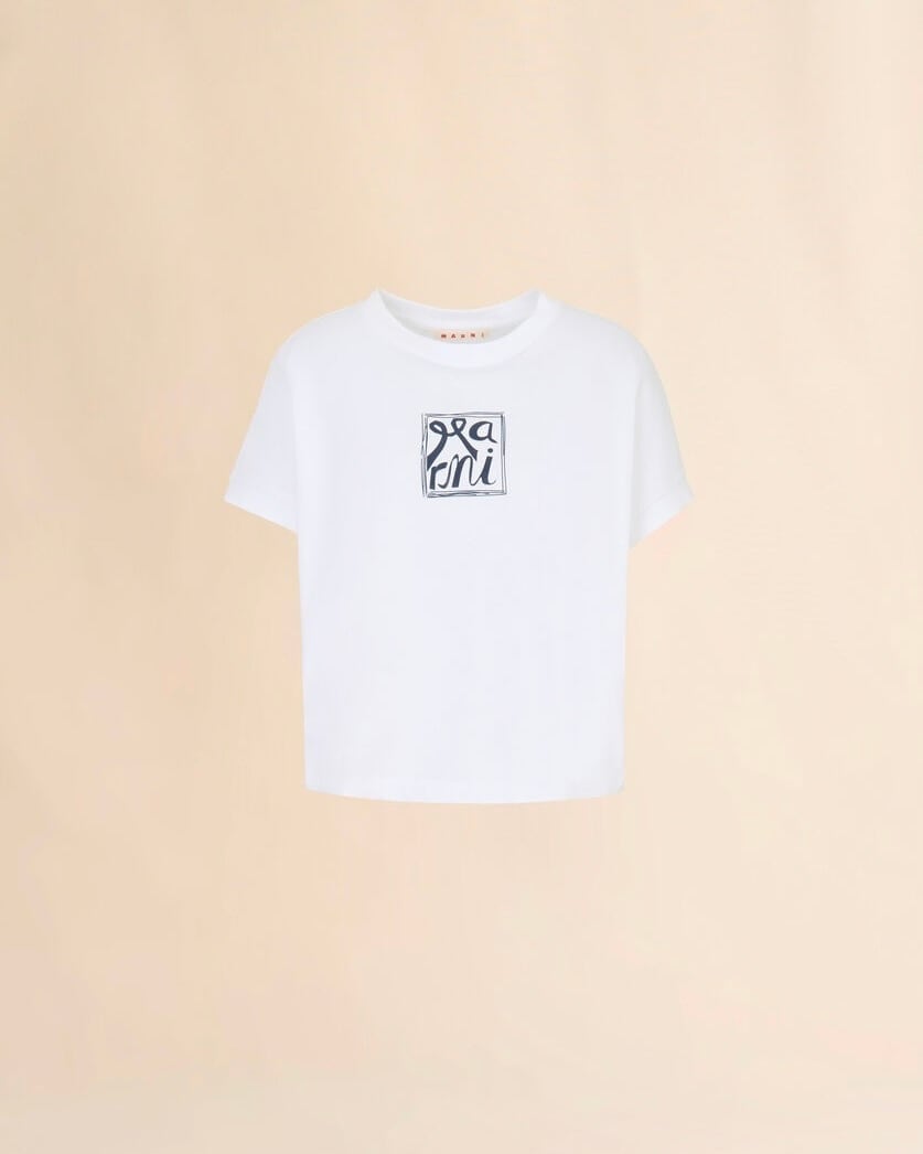 MARNI】Marni Frameロゴ ホワイト コットンコクーンTシャツ | idealclasse