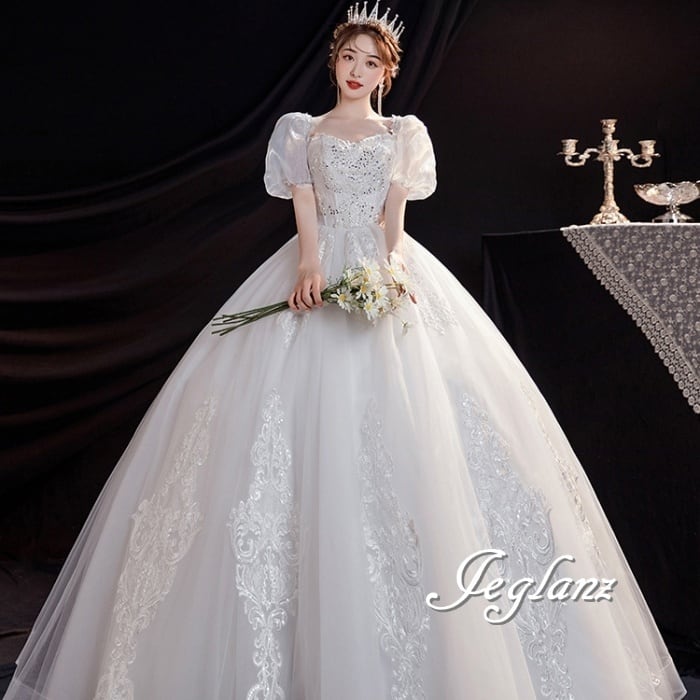 ウエディングドレス ブライダルドレス パフスリーブバックリボン