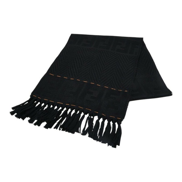 フェンディ FFロゴ マフラー ブラック ウール レディース FENDI 【中古】