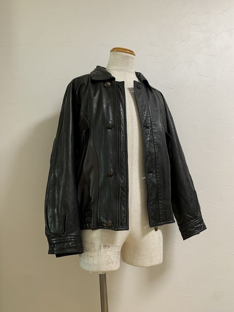 Bi-Color Switched Design Leather Jacket "NINA RICCI"