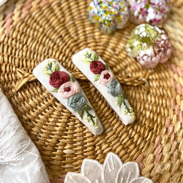 刺繍ヘアピン【ローズ】