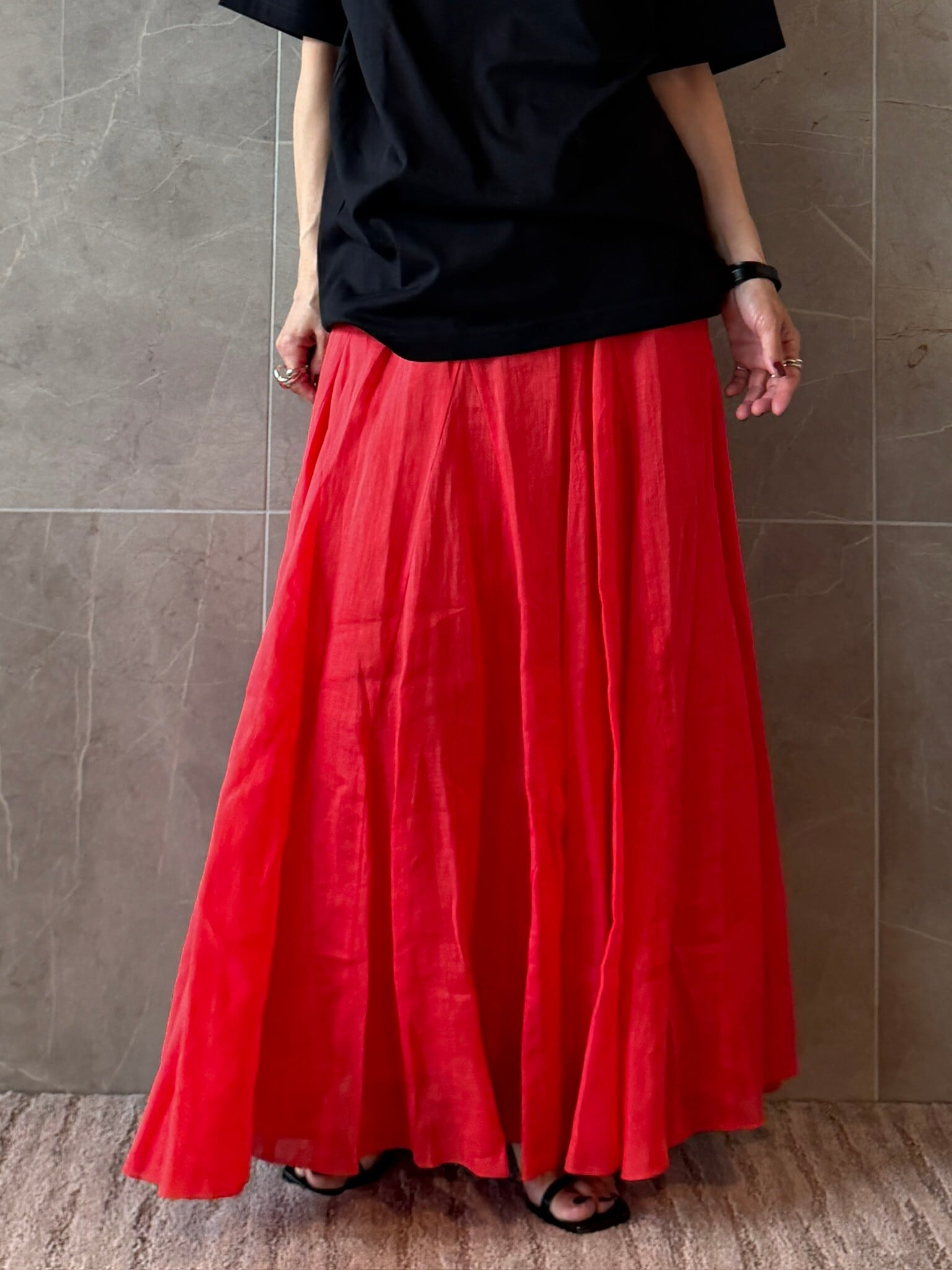 ウォッシャブル リネン14枚ハギフレアースカート