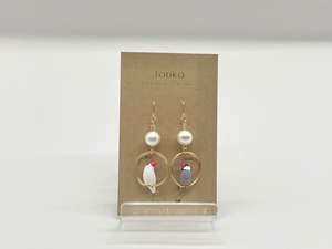 文鳥(ノーマル×白)パール付ピアス・イヤリング