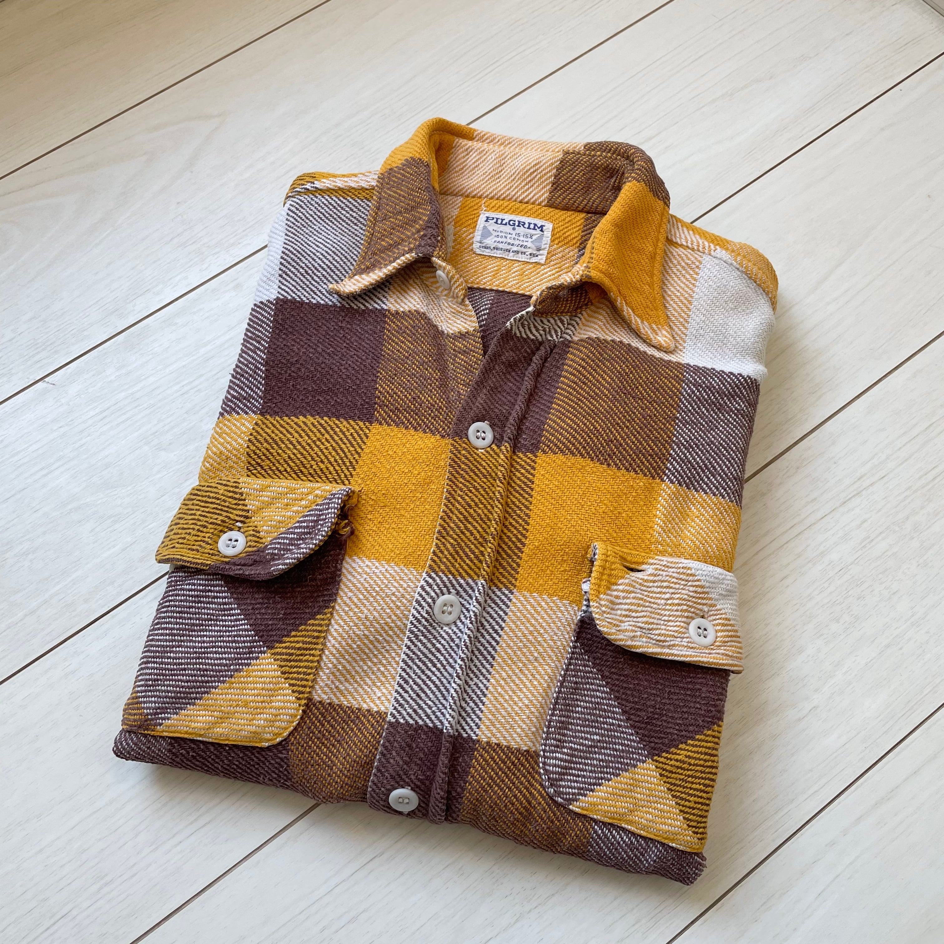 50s 60s PILGRIM ピルグリム 安っぽい ヴィンテージ マチ付き ネルシャツ 