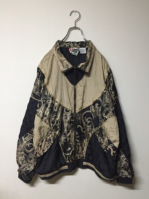 総柄 デザインブルゾン アート風 生地切替