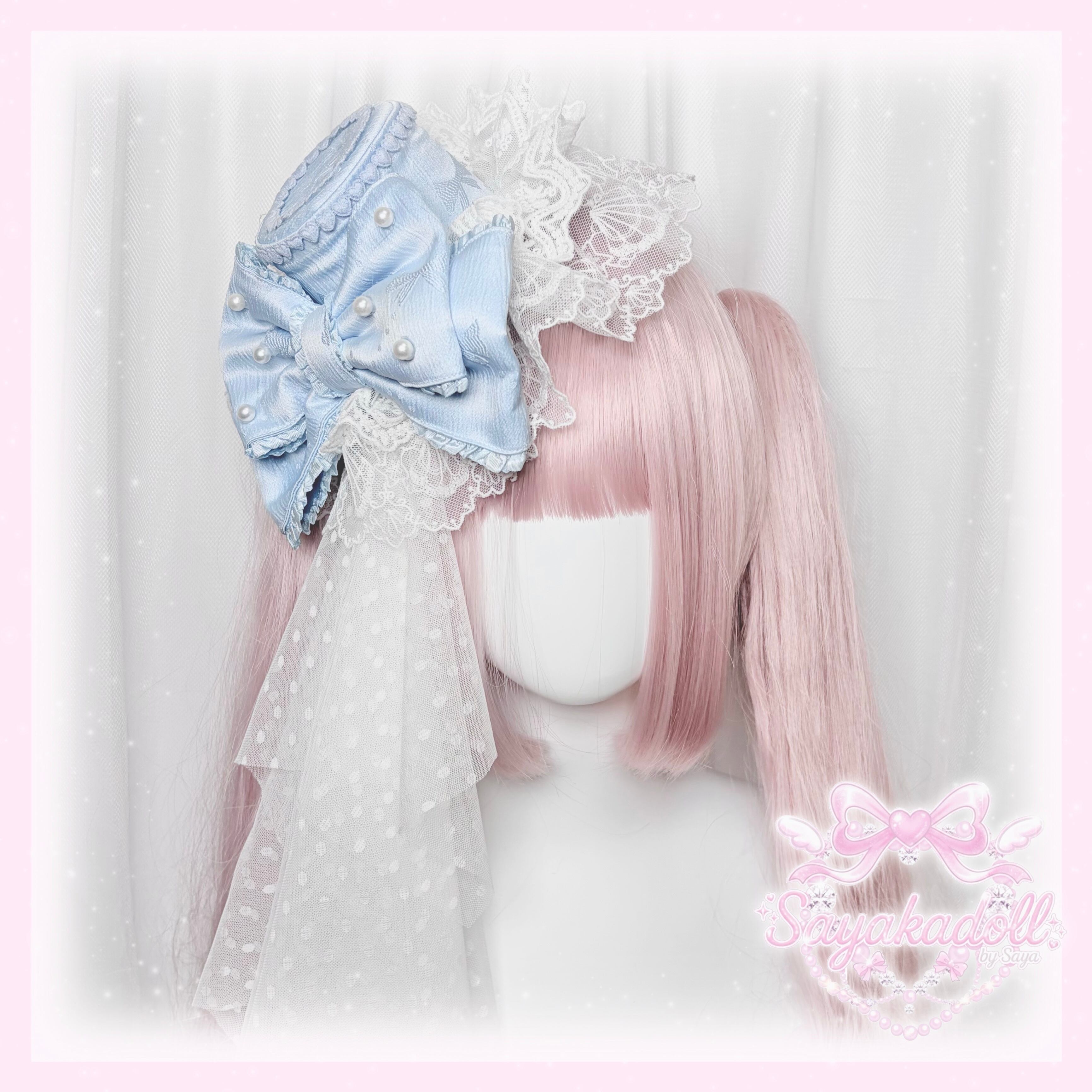 ♡ Lolita ボンネット風 フリルリボンヘッドドレス white 2‬
