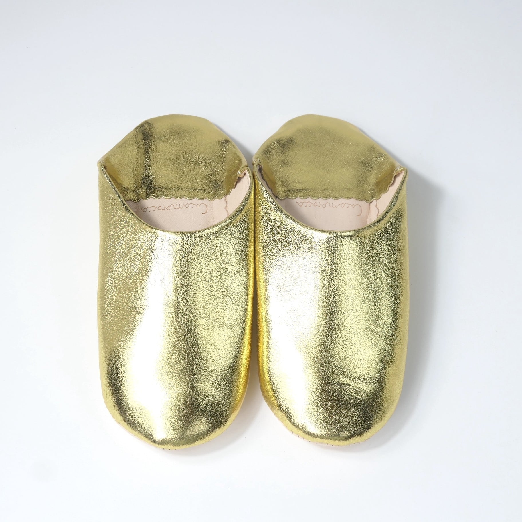 ゴールド(プレーン)レザー バブーシュ スリッパ