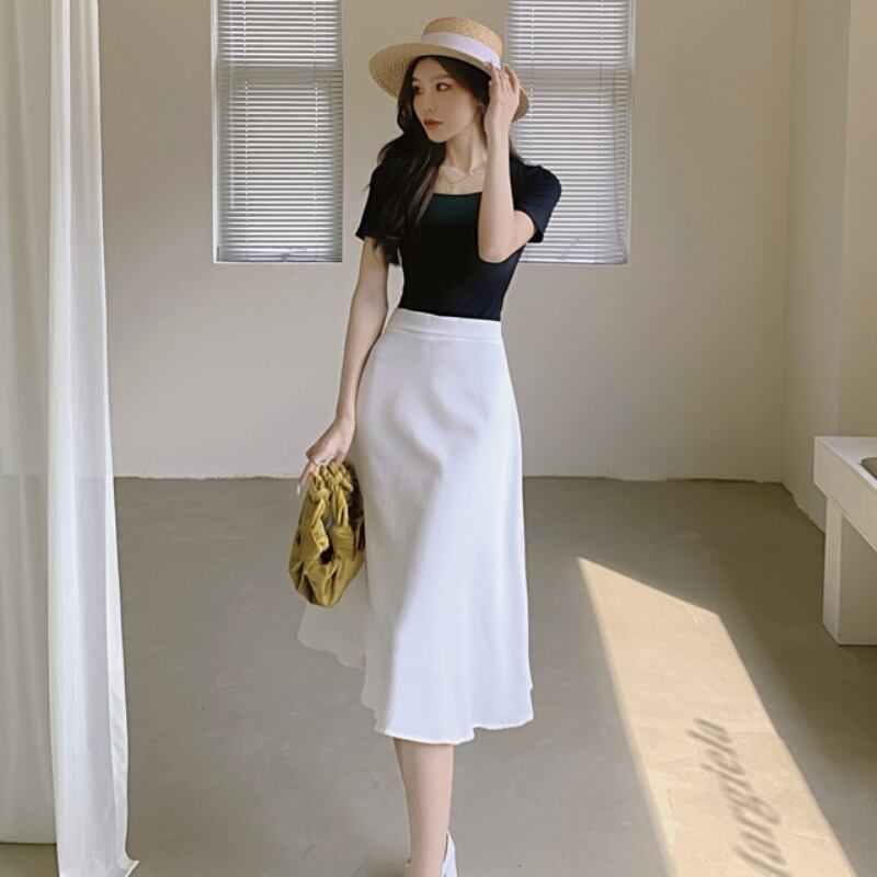 Tシャツ ブラウス ハイウェストウェストスリムスカート ハンチェンe52696256555