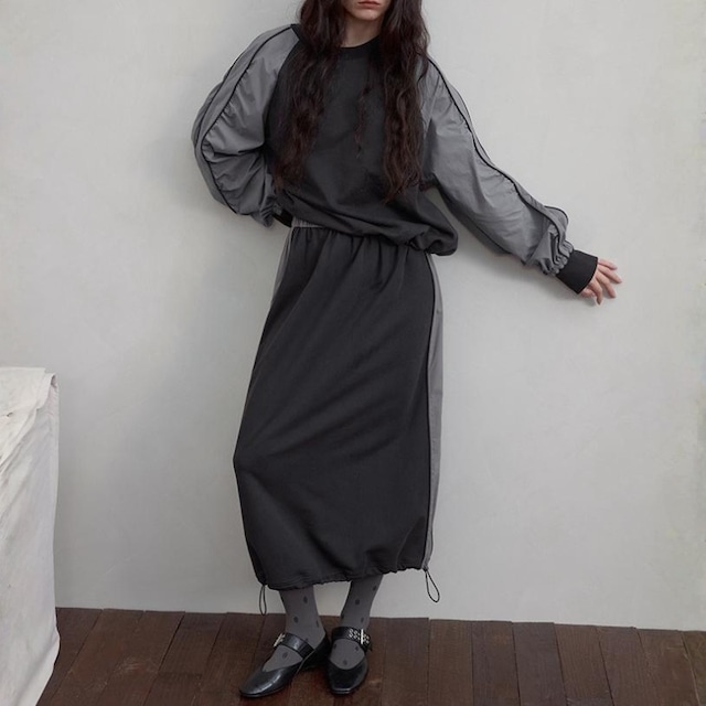 Bicolor raglan tops skirt setup　V2772