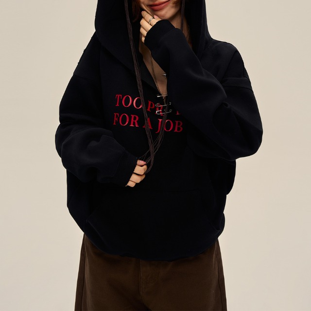 プリント 長袖 ヒップ丈 オーバーサイズ スウェットパーカー ◆2col L00189