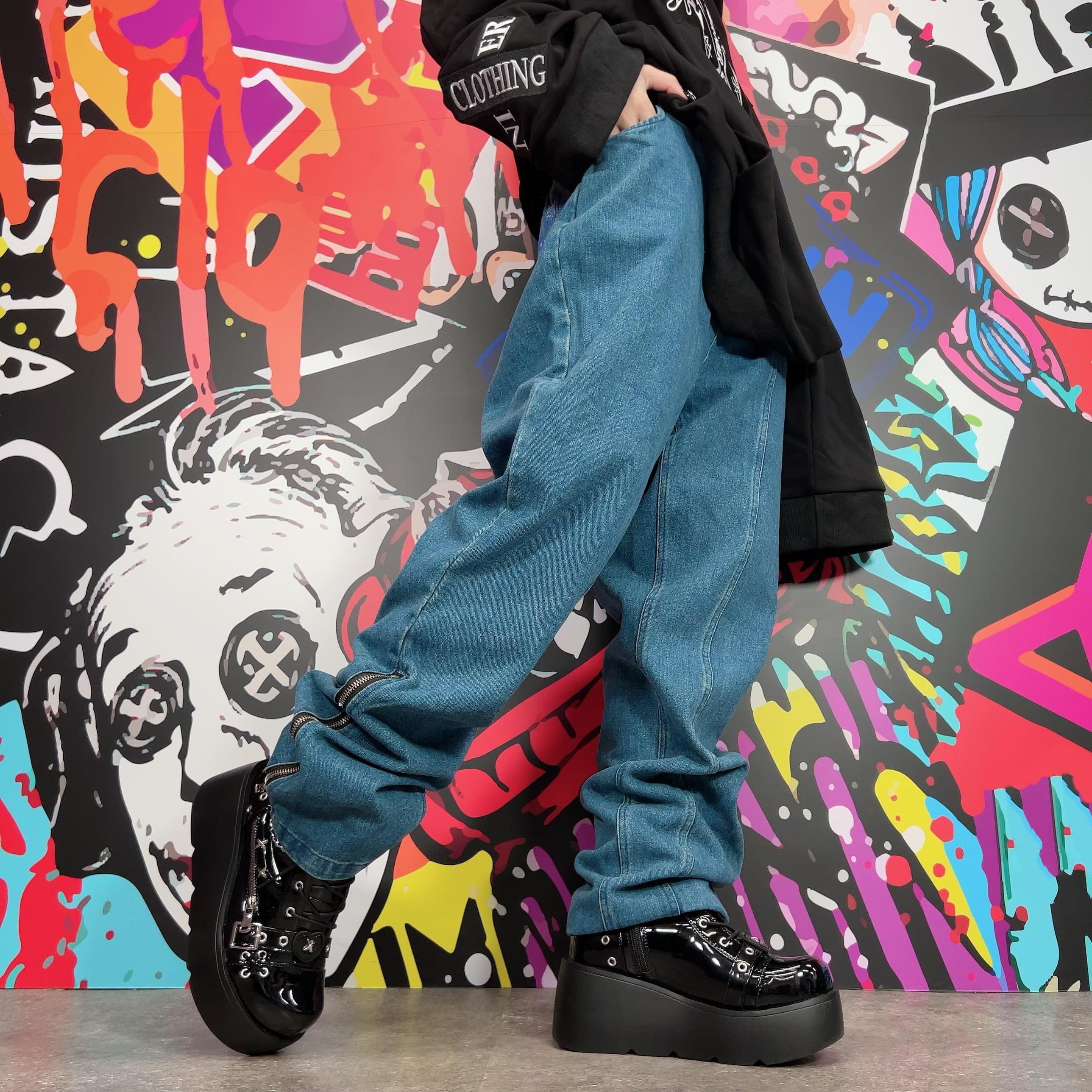 Tの超新 悲しく カジュアルストリート系ショート丈フード付きジッパー  