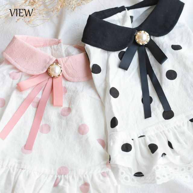 犬 服 春 夏 ワンピース 水玉 レース パール リボン 付 Hapi Co