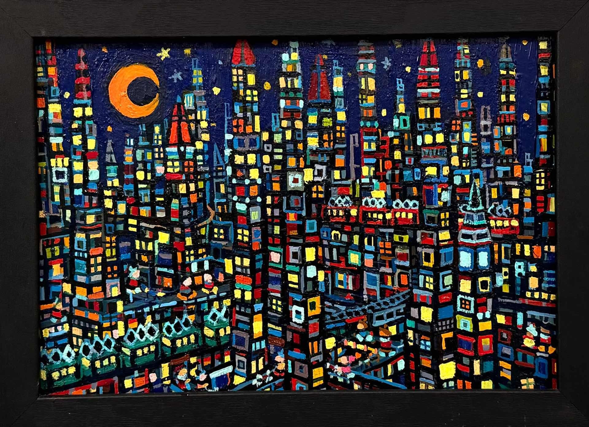 OIL COLOUR | 夜のまち | city | 油彩画