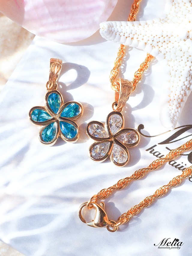 Plumeria zirconia necklace