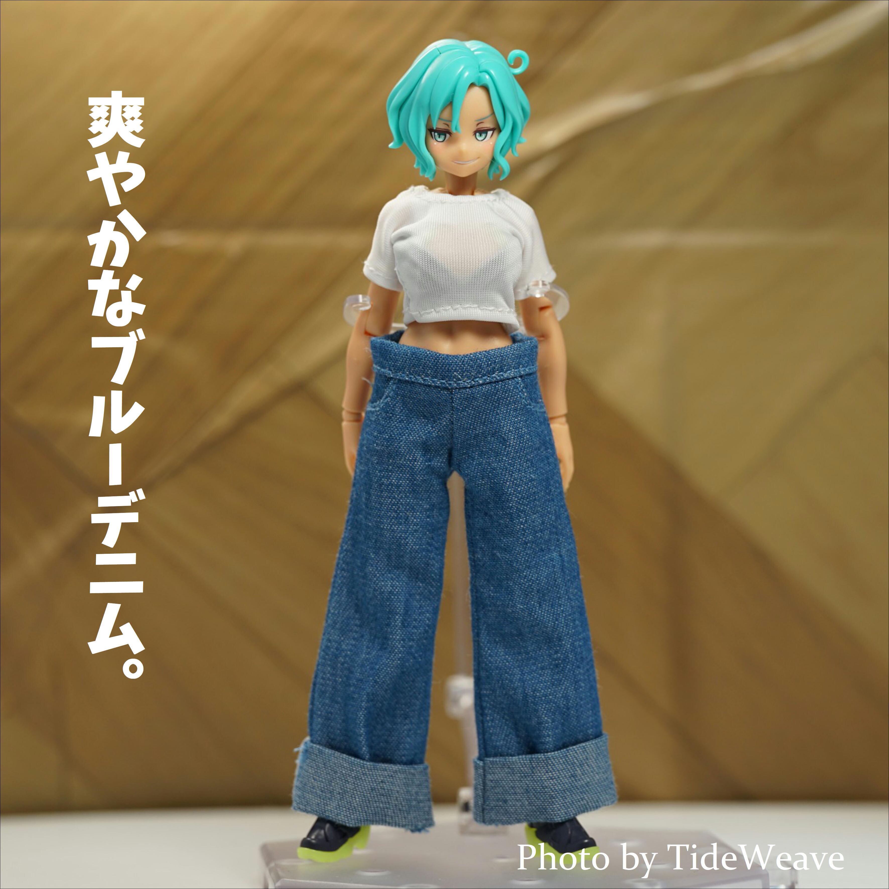 ワイドパンツ ブルーデニム 1/12スケール アウトフィット ドール服 蝸