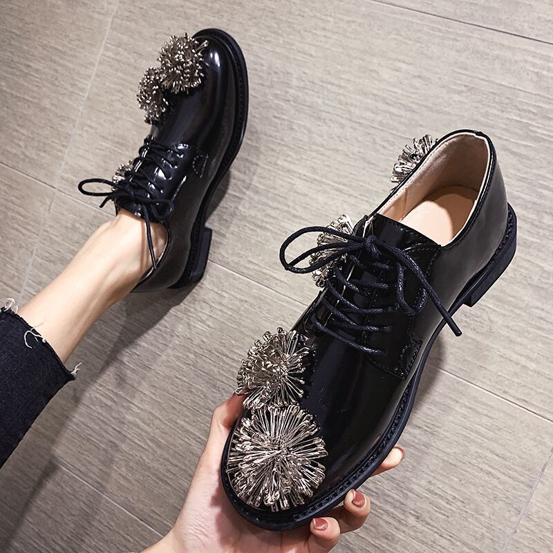 レザースプリングレッドレーススタンダードカジュアルシングル 靴 シューズ レトロ 春物 レースアップ フェイクシューズ11977747487