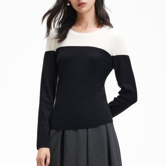 クルーネック バイカラー ニットトップス 　全2色　 00060