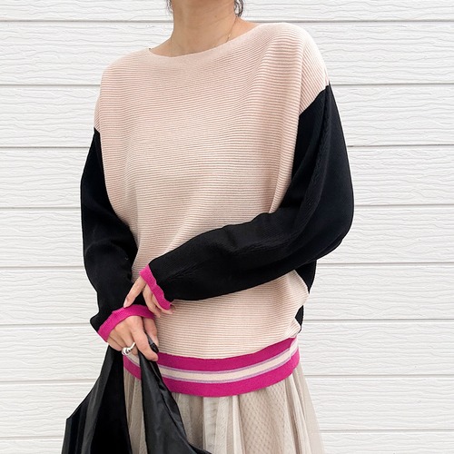 【MUST BUY】横リブマルチボーダードルマンニット