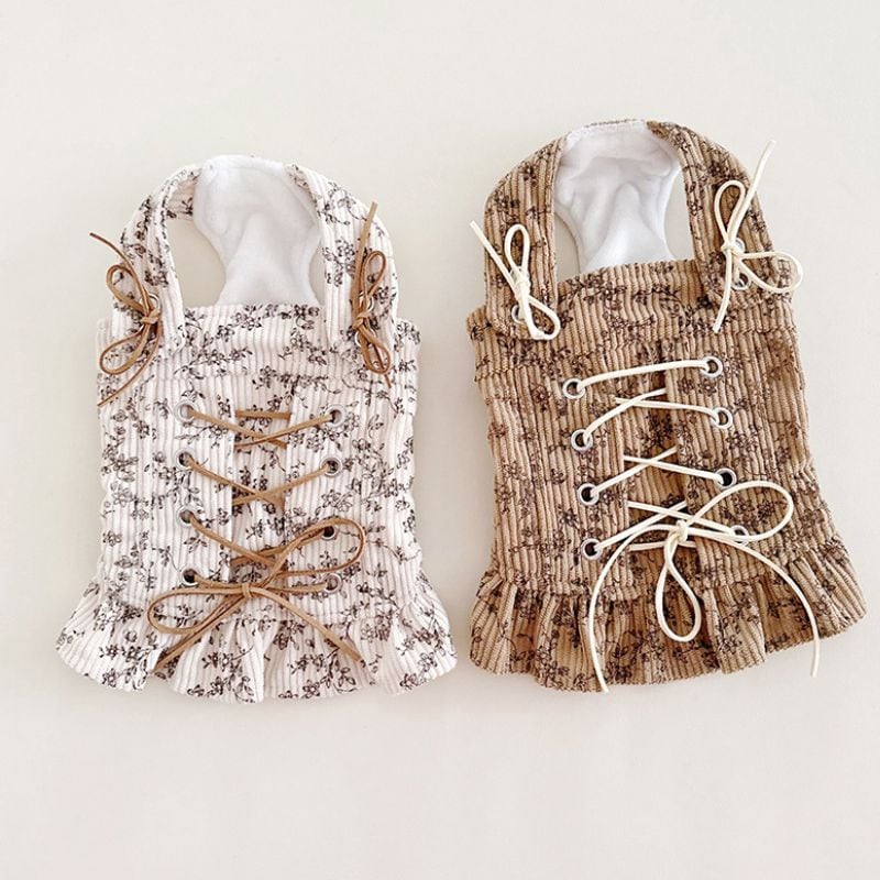 小花柄のレースアップワンピース 犬服 00632