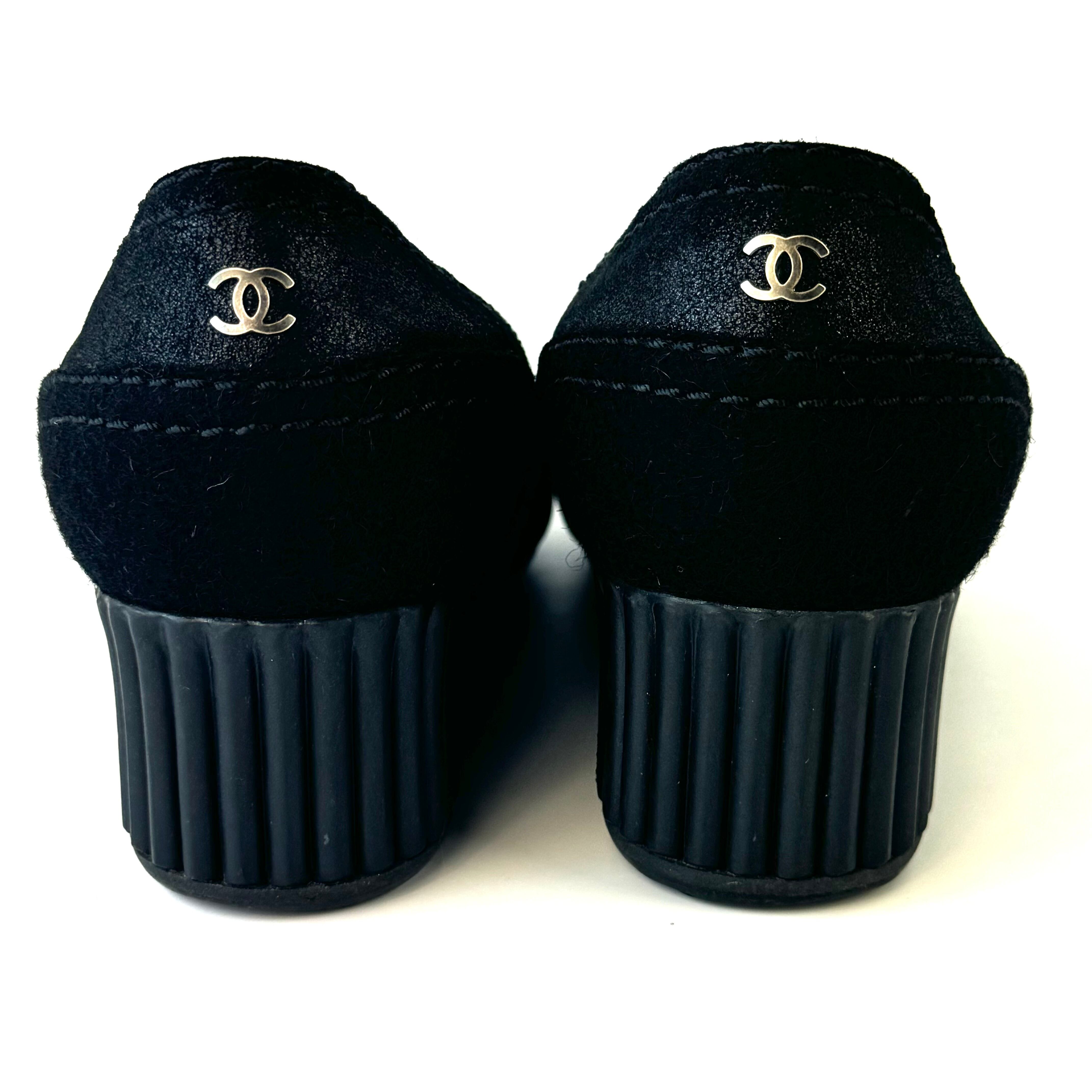 美品】シャネルパンプスサテンウェッジソールココマーク黒23.5cm