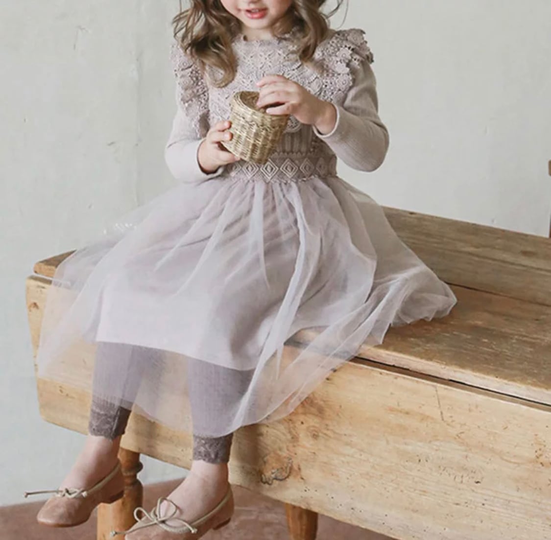 レースニットワンピース》》》》》女の子 チュール ワンピース レース ナチュラル ニット