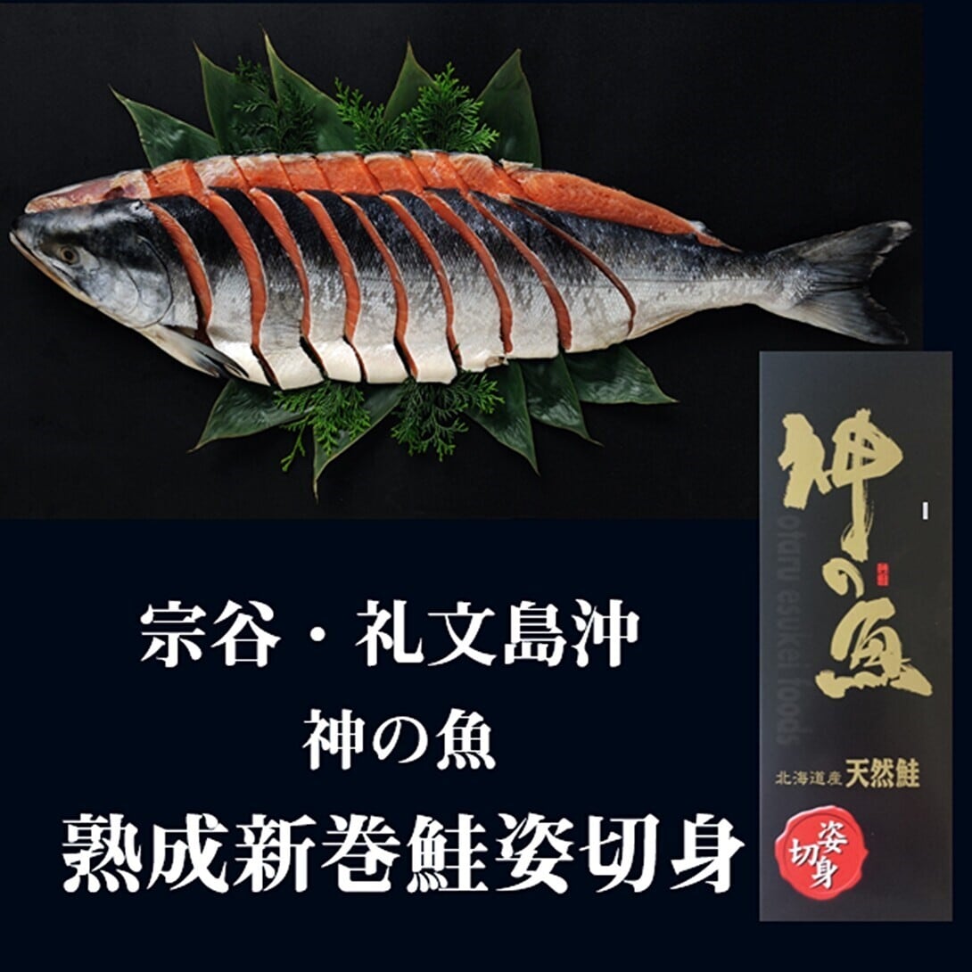 熟成新巻鮭姿 神の魚 北海道宗谷・礼文島沖 銀毛新巻鮭姿 2L/2.3Kg 甘塩 6分割