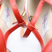 社交ダンス 衣装 シューズ 21 1/2サイズ レッド系 Fancy dance 日本製 靴 くつ ヒール 赤 黒 キラキラ オープントゥ ラテン レディース ストラップ 練習 レッスン 華やか 上品 かわいい ダンス衣装 ステージ イベント ブラック系