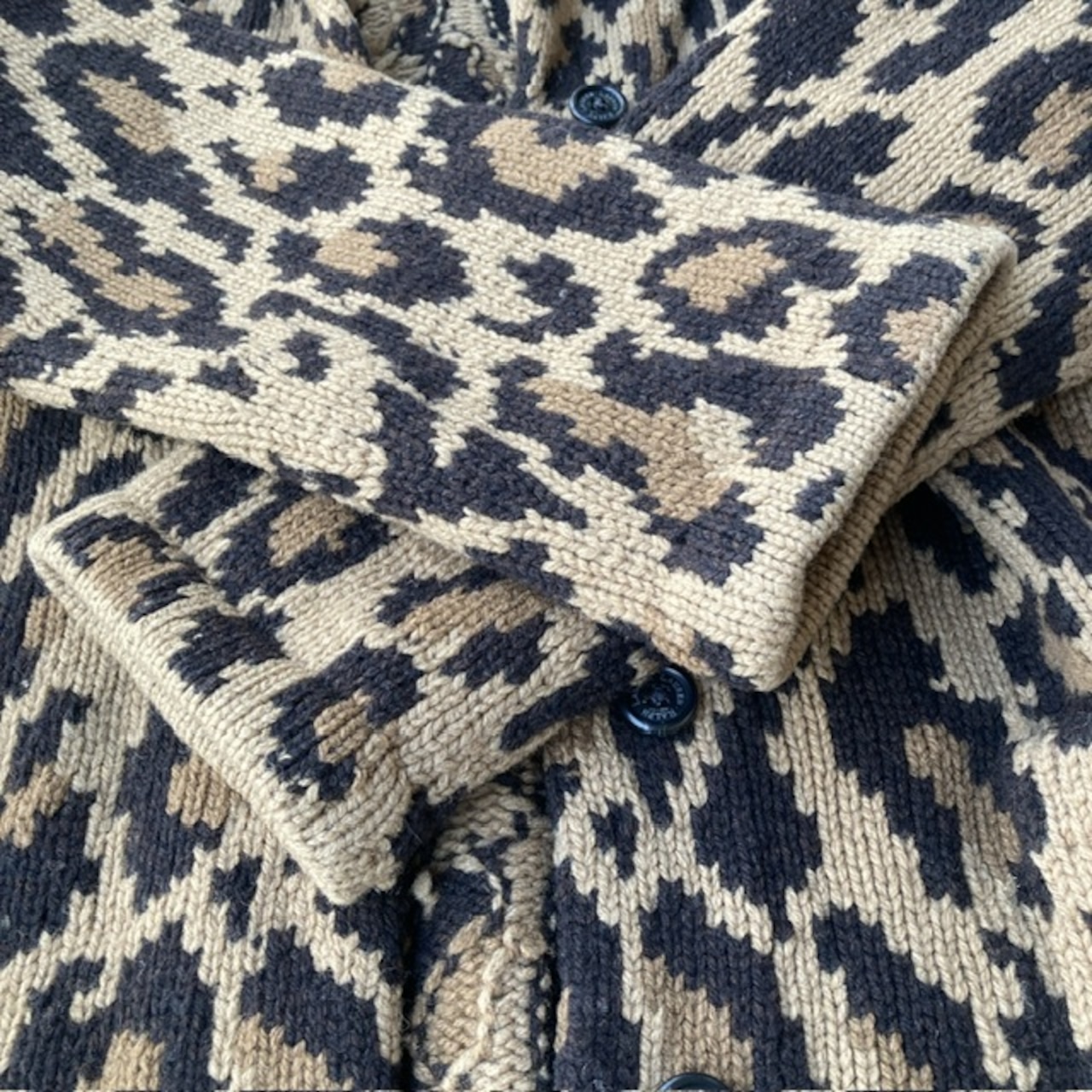 Ralph Lauren ハンドニットカーディガン レオパード柄 90s 画像5