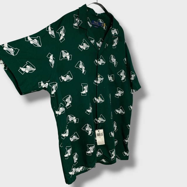 タグ付き未使用☆ラルフローレン　P-Wing総柄シャツ　オープンカラー　緑　L