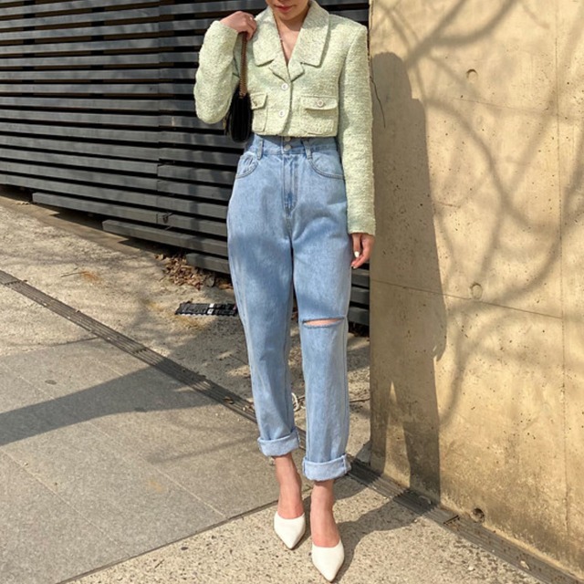 ハイウエスト ダメージ ジーンズ　　a273