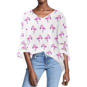 Women's Loose Chiffon Blouse with Puff Sleeves White 4504