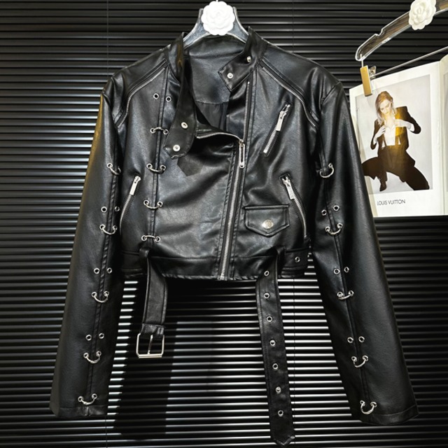 ジッパーリングスリーブダブルPUジャケット（ruf_02485）