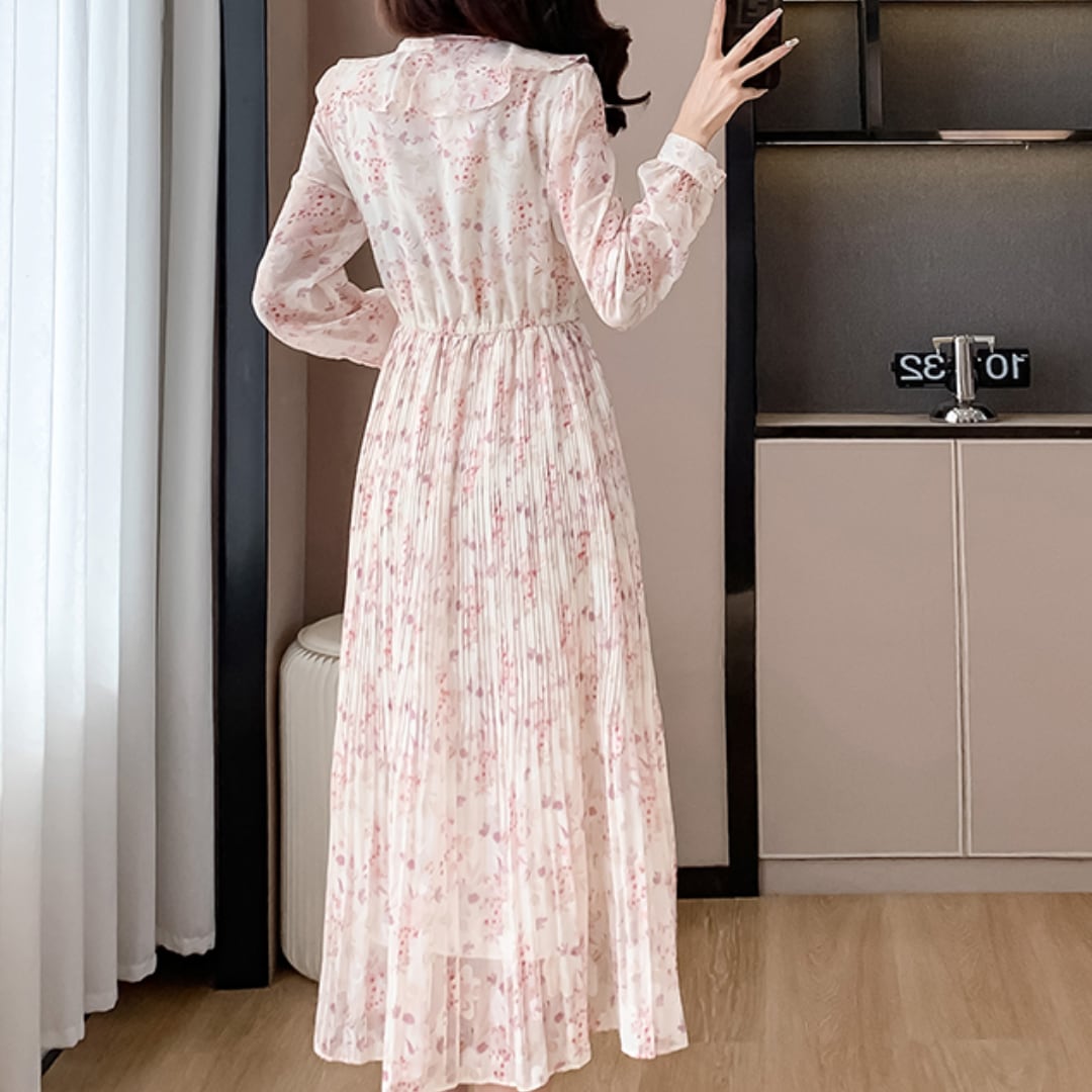 フリー【新品インポートセレクト】ワッフルプリーツ×袖シフォンプリーツワンピース フリー【新品インポートセレクト】ワッフルプリーツ×袖シフォン